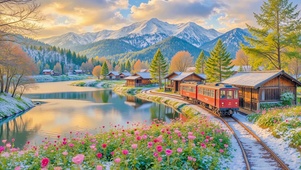 护眼乡村河畔小火车