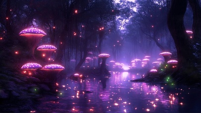 静谧荧光魔法森林河畔