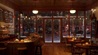 舒适下雪天咖啡厅