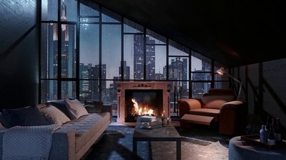 雨夜豪华公寓氛围