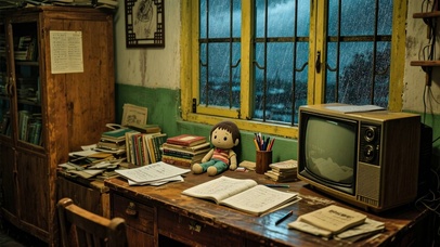 【雨景】雨夜窗前的写字台