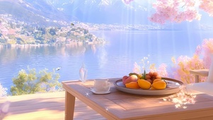 欣赏樱花树木海景双屏