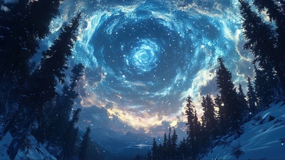 梦幻星夜雪原松林