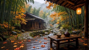 幽静竹林木屋