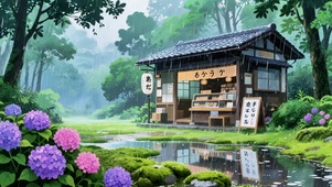 森林雨中小铺
