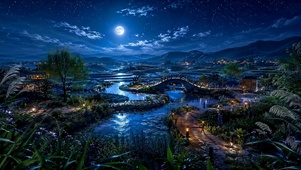 月夜江畔风景