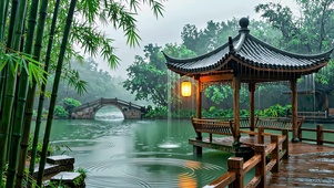 雨天竹水亭
