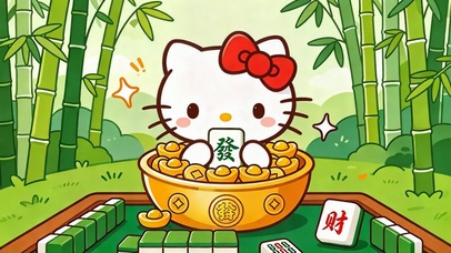 招财小猫竹林麻将发财壁纸