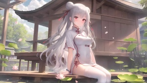 古风旗袍池塘少女
