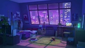 夜景温馨房间与窗外世界