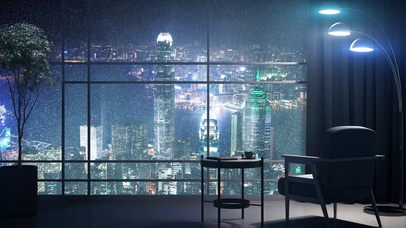 都市夜晚玻璃雨滴