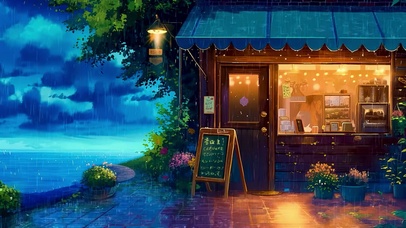 插画-雨夜小店