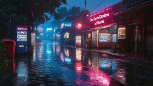 城市街头商店雨夜街景