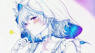 蓝调手绘线画少女守岸人