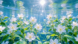 水底阳光里的白色小花