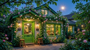 夜晚花园小屋