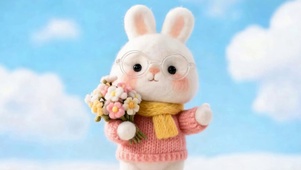 拿着鲜花兔子