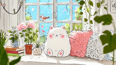 软萌窗边可爱毛绒团子