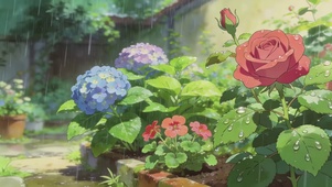 唯美的雨天鲜花