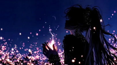 暗夜萤火二次元少女剪影