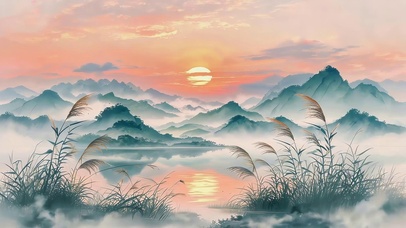 晚霞芦苇湖畔