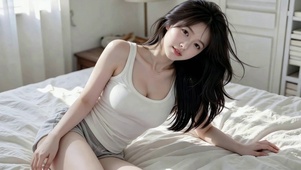 阳光卧室清纯长发美女