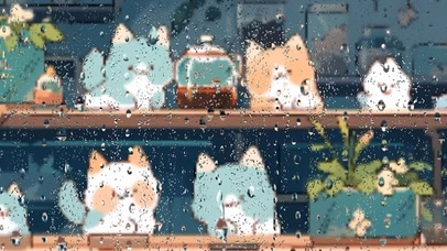 猫咪雨滴-双屏