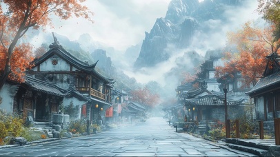 朦胧秋日静谧古城