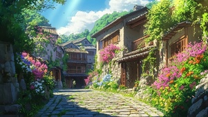 夏日晴天郊外古镇村庄