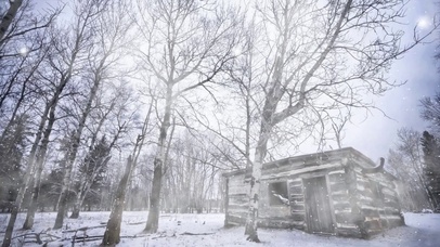 唯美森林小屋雪景