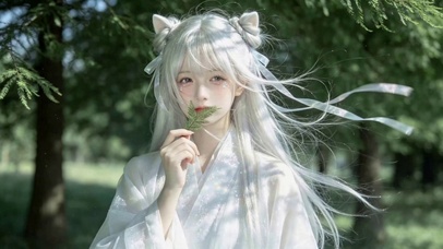 林间白发猫耳古风美少女
