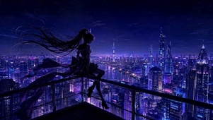 赛博朋克天台夜景美少女