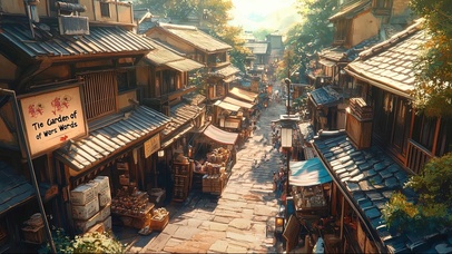 俯瞰古风小镇集市