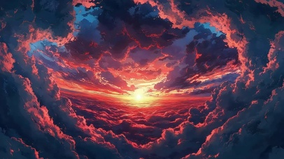 穿梭唯美夕阳晚霞云朵