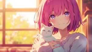 抱猫少女4k壁纸可爱唯美治愈