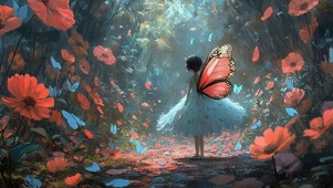 神秘花海森林蝴蝶女孩