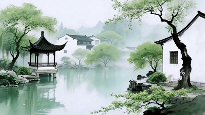 水墨江南古亭4K