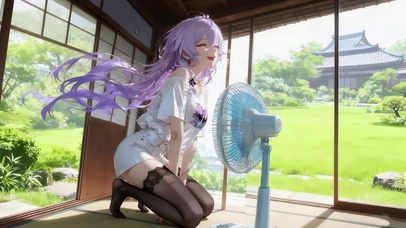 吹风扇的女孩