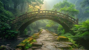 森林古老石拱桥