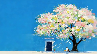 治愈鲜花树下猫咪