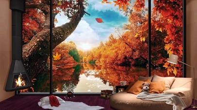 秋季湖泊小屋氛围