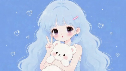 蓝发少女与小熊治愈时刻