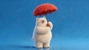 雨天撑伞小熊