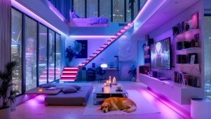 霓虹雨夜别墅房间