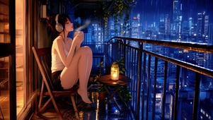 雨夜阳台