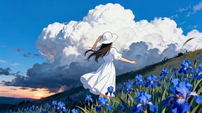 草原白裙女孩