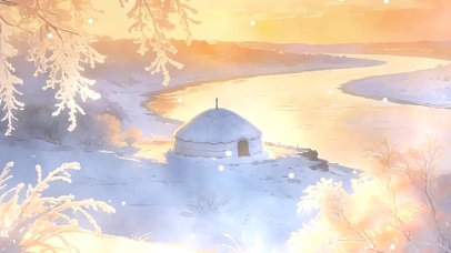 雪景树木河流双屏