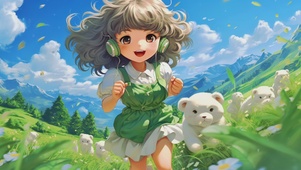 奔跑着的可爱小女孩