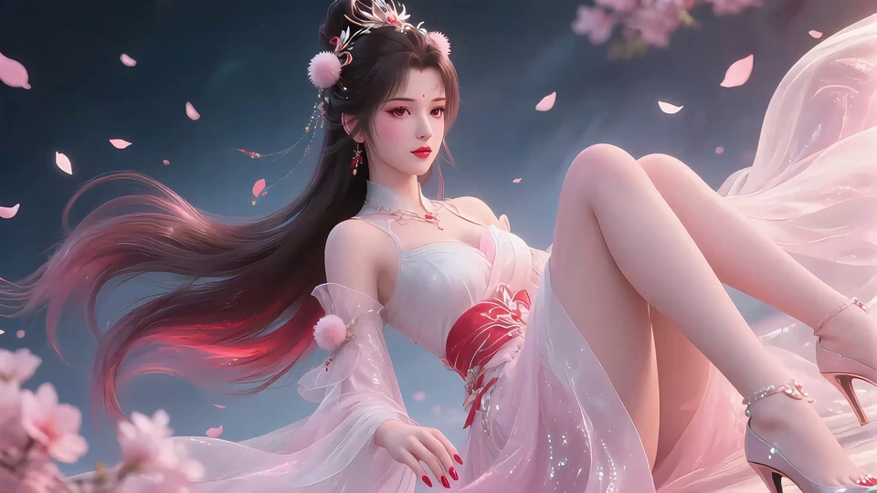 飘樱中的古风女子