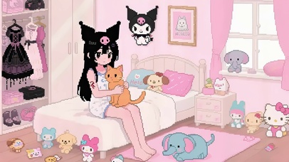 像素动画-粉色系女孩房间